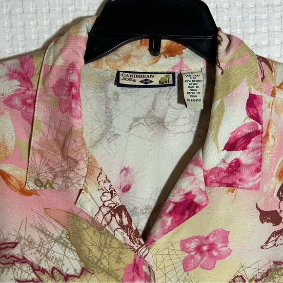 Caribbean Joe Silk Blend Floral Button Tropical Top Soft Womens L SLIM FIT - Picture 6 of 11